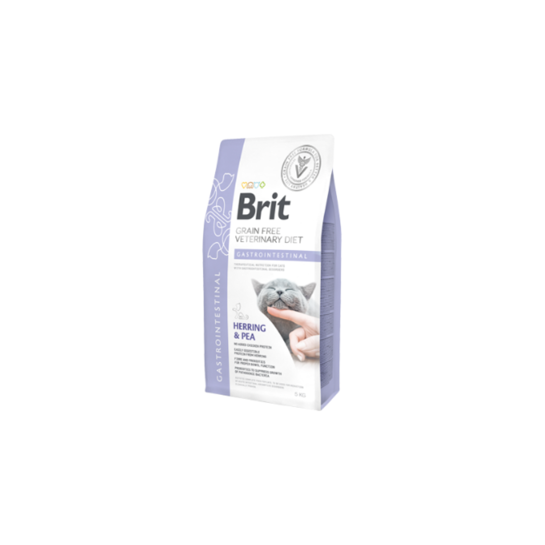 Pacote de ração Brit Grain Free Veterinary Diet Gastrointestinal para gatos em branco e lilás