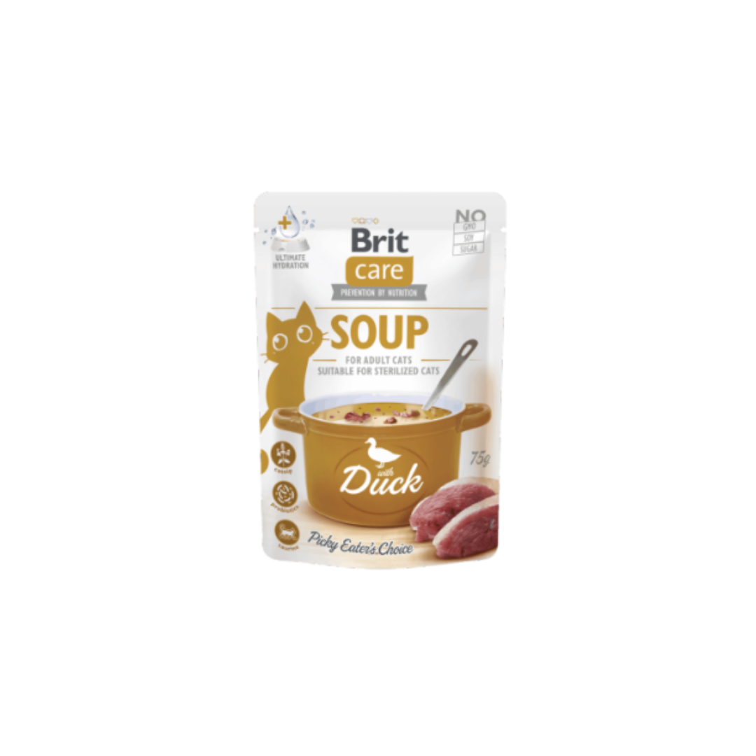 Embalagem de sopa Brit Care para gatos com pato, 750g