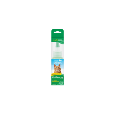 Gel limpeza dentes para gato com aplicador verde e rótulo azul