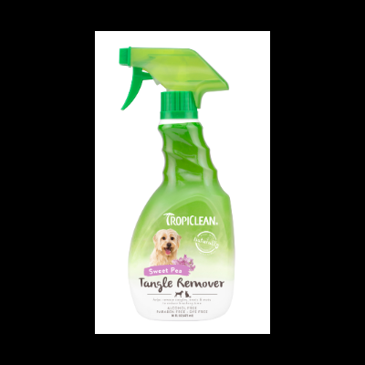 Frasco de spray TropiClean Sweet Pea Tangle Remover para cães com bico verde