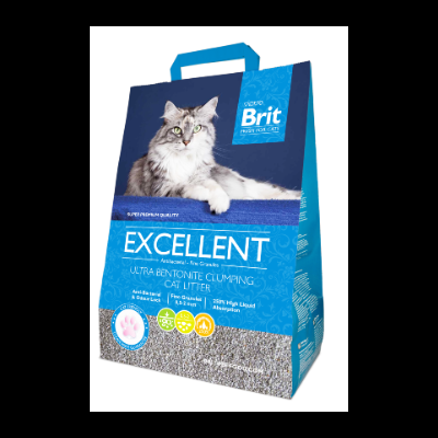 Saco azul de areia para gatos Brit Excellent com imagem de gato cinza e branco