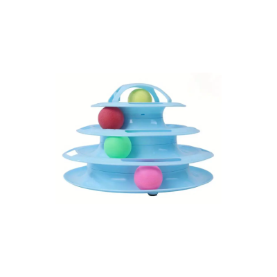 Brinquedo para gato com quatro níveis azuis e bolas coloridas