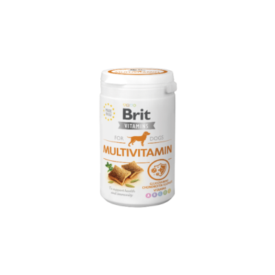 Frasco branco de suplemento multivitamínico para cães Brit Vitamins