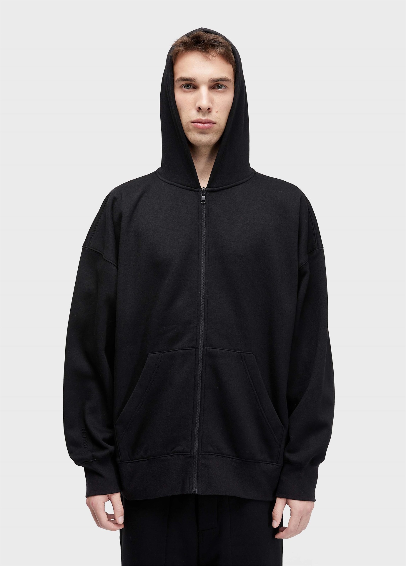 Casaco Double Capuz Moletom Osklen Sweatshirt preta com capuz e fecho de correr frontal