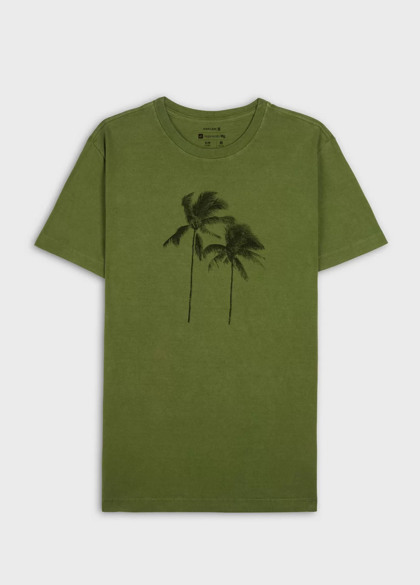 T-shirt Stone Coqueiro 02 Osklen T-shirt verde com estampa de palmeiras pretas