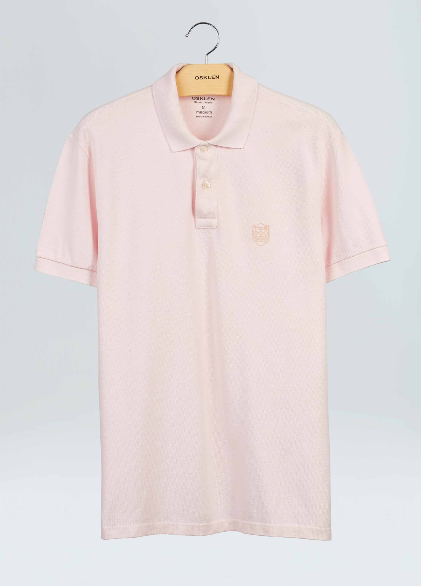 Polo rosa claro com gola e bordado OCKLEN