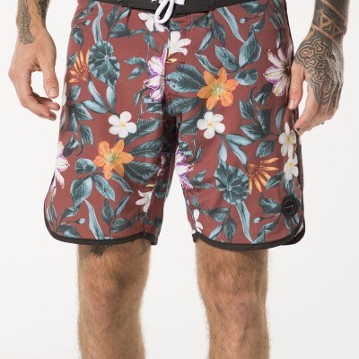 Calções de banho masculinos com padrão floral colorido e cintura preta com cordão branco