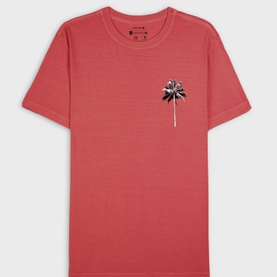 T-shirt rosa coral com palmeira preta e branca estampada no peito