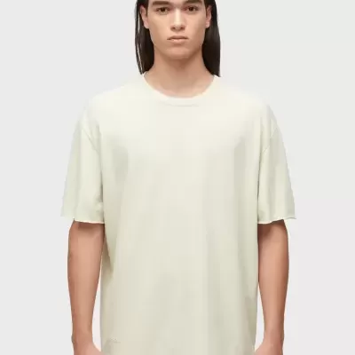 Camiseta masculina creme de manga curta com textura canelada