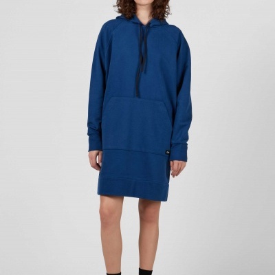 Vestido tipo hoodie azul escuro com capuz e bolso frontal