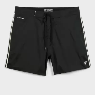 Calções de banho pretos com linhas brancas laterais e cordão frontal