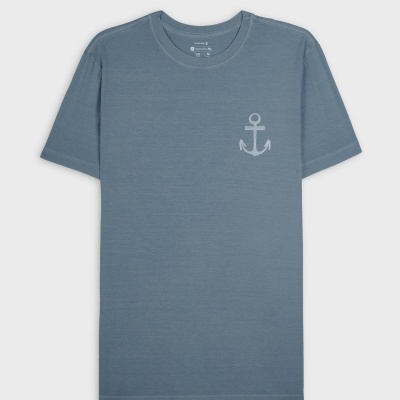 T-shirt azul cinzento com âncora branca no peito