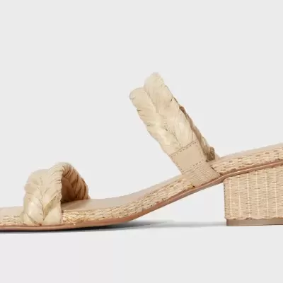 Sandália feminina de salto médio em corda trançada beige