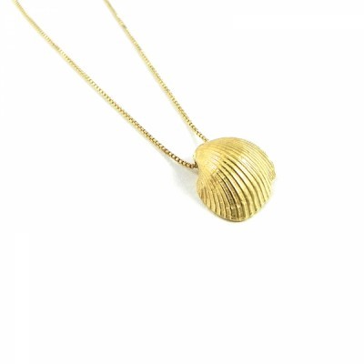 Colar dourado com pendente de concha em fundo branco