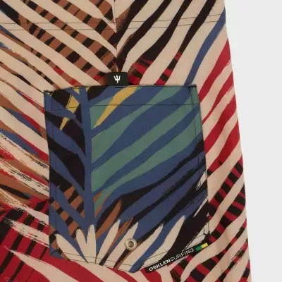 Calções de banho com padrão de folhas coloridas e bolso traseiro azul