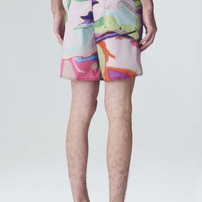 Calções de banho masculinos coloridos com padrão abstrato e bolso traseiro