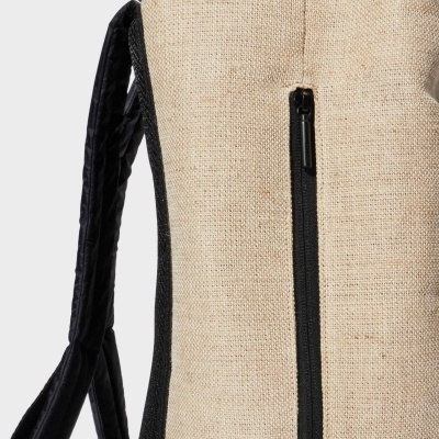 Mochila bege com zíper preto e alças acolchoadas