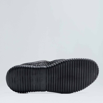 Sola de sapato preto com riscas e gravação Hermès