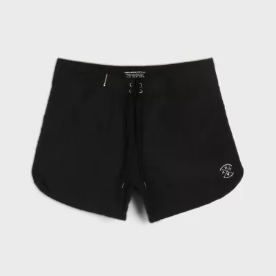 Calções de banho pretos com cordão na cintura e logótipo branco no canto