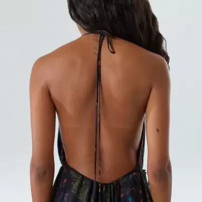 Vestido feminino com tiras, costas descobertas e padrão floral