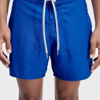 Calções de banho masculinos azuis com cordão branco