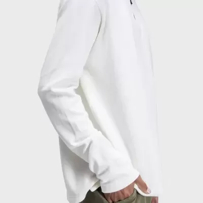 Sweatshirt branca de manga comprida com fecho no colarinho