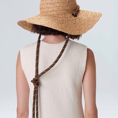Chapéu de palha com aba larga visto de trás
