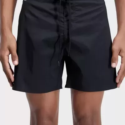 Calção de banho masculino preto com cordão ajustável e logo branco na lateral