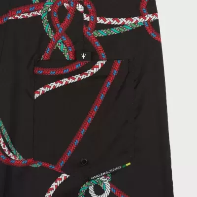 Calções de banho com padrão de cordas coloridas e bolso traseiro