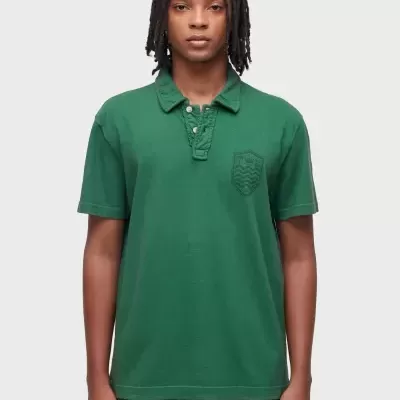 Polo verde com gola e bração no peito