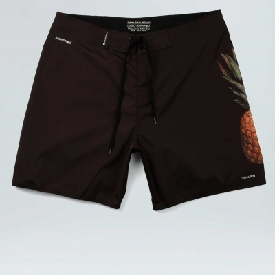 Calções de banho pretos com estampa de abacaxi e cordão