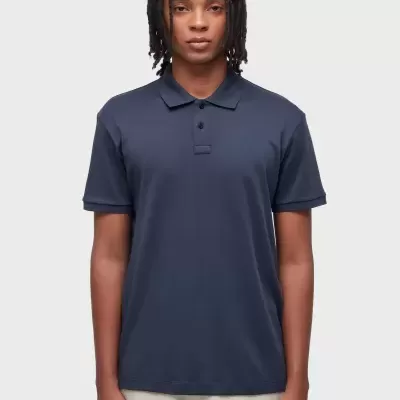 Polo azul-marinho de manga curta com gola e botões