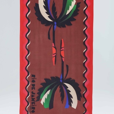 Toalha retangular com padrão de folhagem e texto Rio de Janeiro