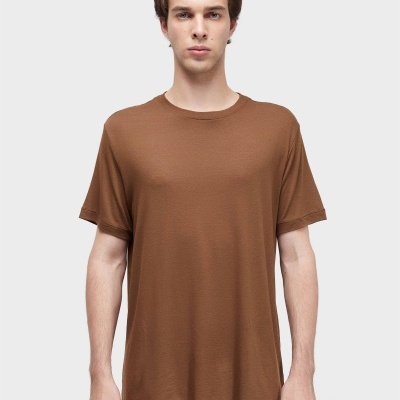 Camisola castanha de manga curta com gola redonda