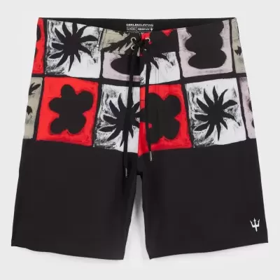 Calções de banho com padrão geométrico e cordão preto na cintura