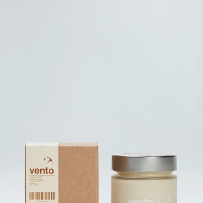 Frasco de vidro e embalagem de cartão da vela aromática Vento