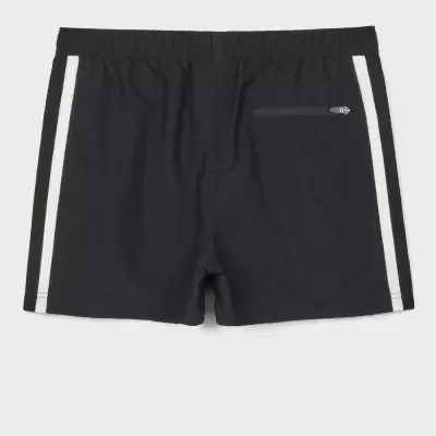 Calções de banho pretos com riscas brancas nas laterais