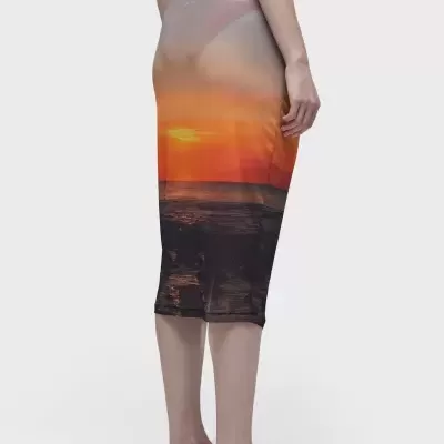 Saia com estampa de pôr do sol em tecido transparente midi