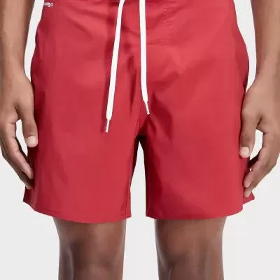 Calções de banho vermelhos com cordão branco na cintura