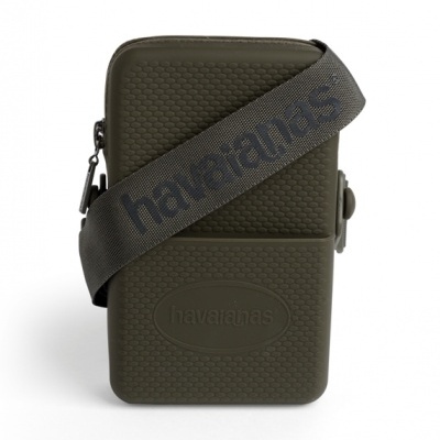 Bolsa de ombro Havaianas verde-escura texturizada com alça com logo