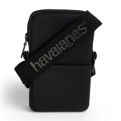 Bolsa pequena preta Havaianas com alça larga preta com texto