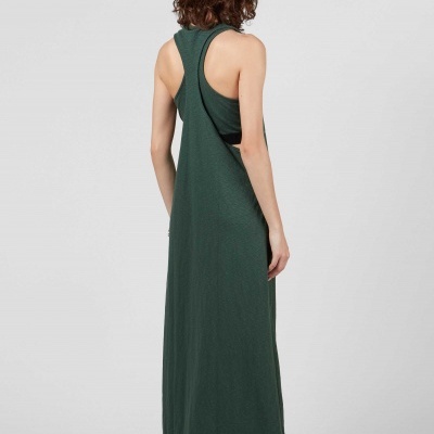 Vestido longo verde escuro com alças e costas abertas