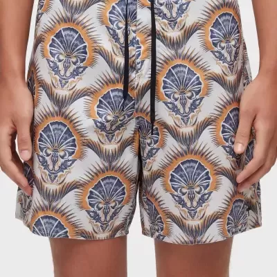 Calções de banho masculinos com padrão de conchas coloridas