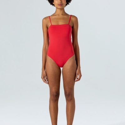 Fato de banho vermelho liso com alças finas