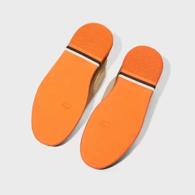 Solados de sapatos antiderrapantes laranja com faixa preta e branca
