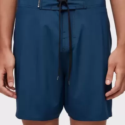 Calções de banho azuis com cordão preto e etiqueta 'OAKLEY SURFING'