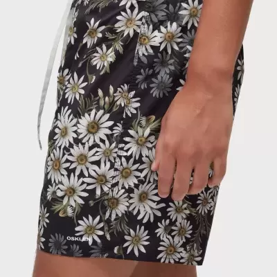 Calções de banho pretos com padrão floral branco e amarelo