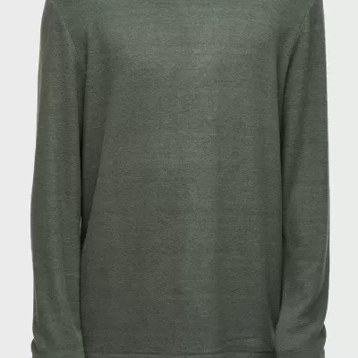 Camisola verde-oliva de malha fina com mangas compridas e decote redondo