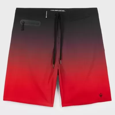 Calções de banho degradê preto para vermelho com bolso e símbolo tridente