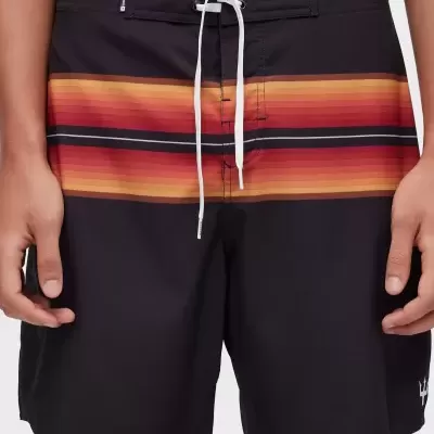 Calções de banho negros com riscas coloridas e cordão branco